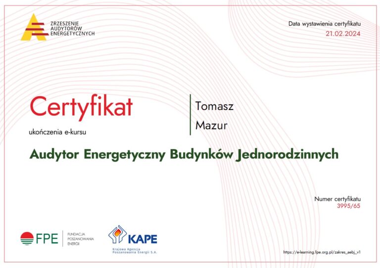 certyfikat audytor energetyczny